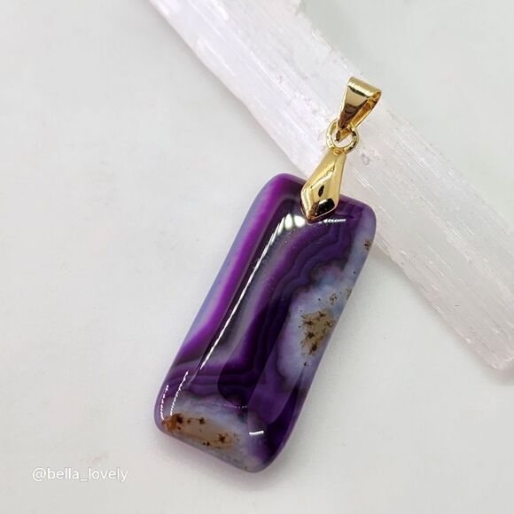 Reversible Peachblow Purple Druzy Geode Onyx Agate Teardrop Pendant - Picture 4 of 4
